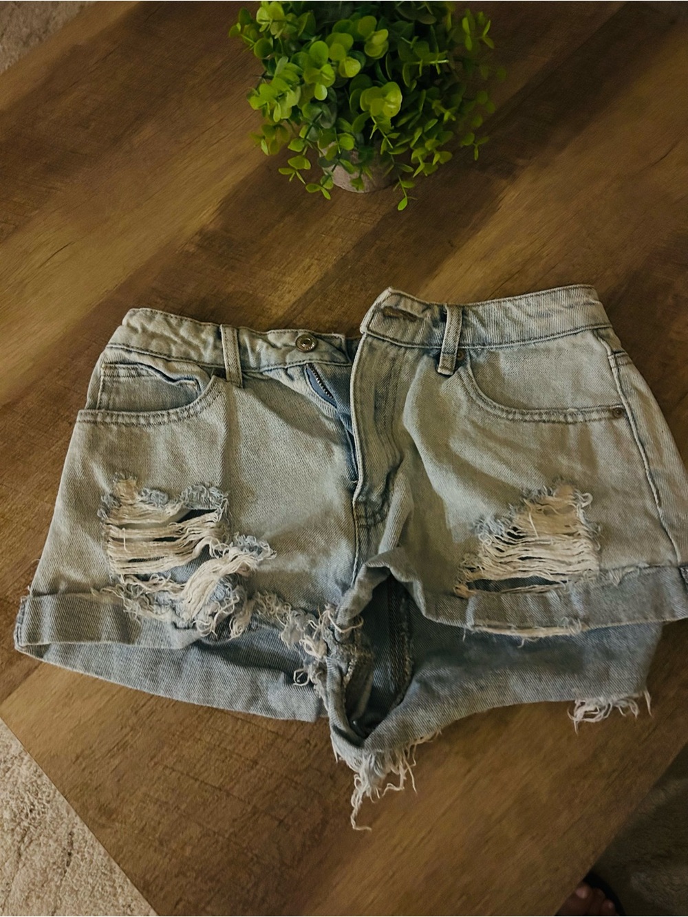 Distressed Light Blue Denim Women's Shorts